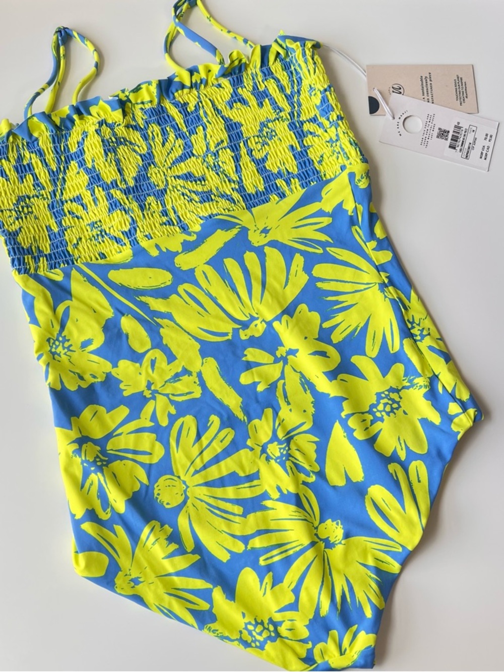Maaji Girls One Piece Swimsuit Size 14 Reversible Floral Blue Yellow NWT